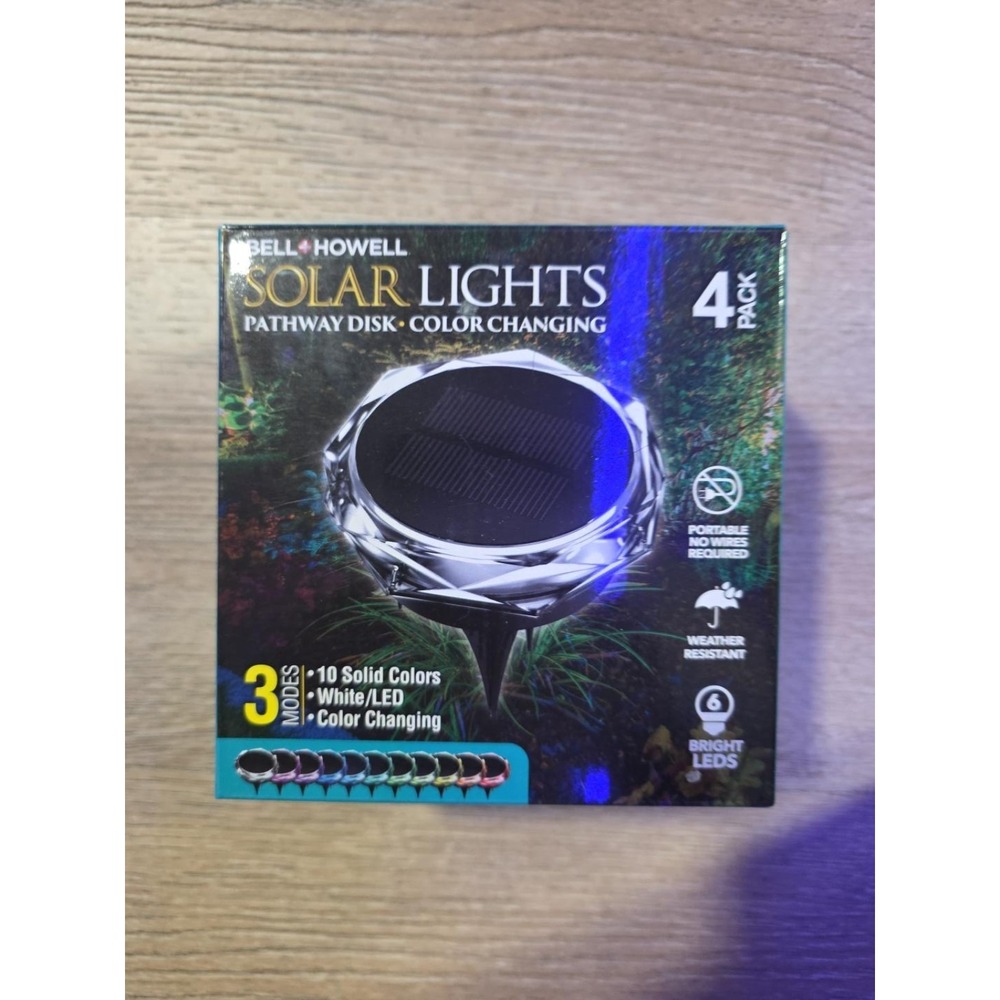 Bell + Howell Solar Lights Pathway Disk Color Changing LED 4 Pack Outdoor